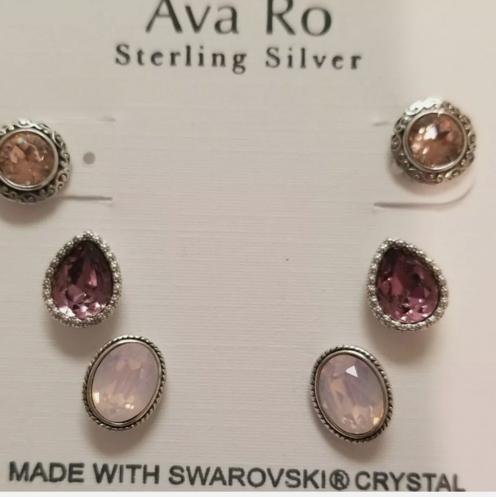 3 PAIRS OF Sparkly Ava Ro Sterling Silver Earrings